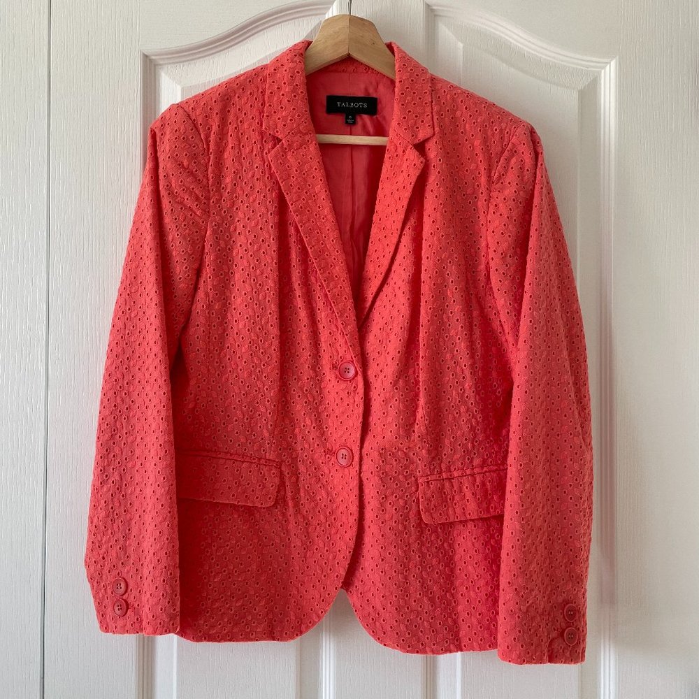 TALBOTS Women's Pink  Eyelet Cotton Blazer Size 8